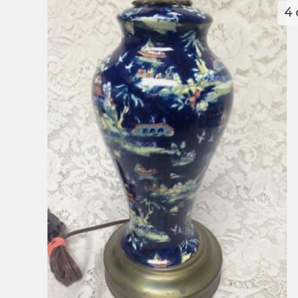 Vintage Royal Winton Variant Polychrome Willow Electric TableLamp 26T x 13.5 D - Picture 4 of 6